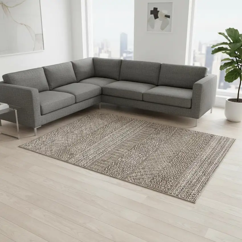 Brown And Beige Striped Washable Area Rug With UV Protection Photo 2