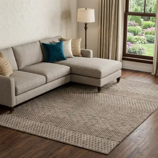 Brown And Beige Striped Washable Area Rug With UV Protection Photo 1