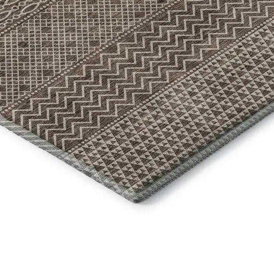 Brown And Beige Striped Washable Area Rug With UV Protection Photo 7