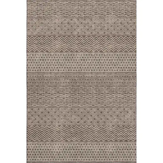 Brown And Beige Striped Washable Area Rug With UV Protection Photo 1