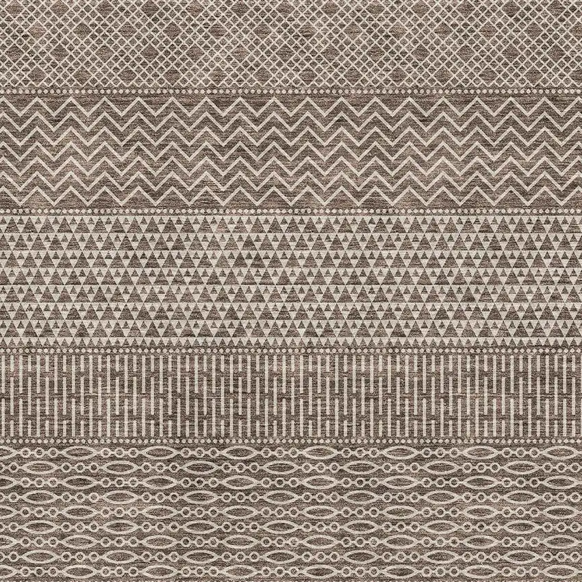 Brown And Beige Striped Washable Area Rug With UV Protection Photo 2