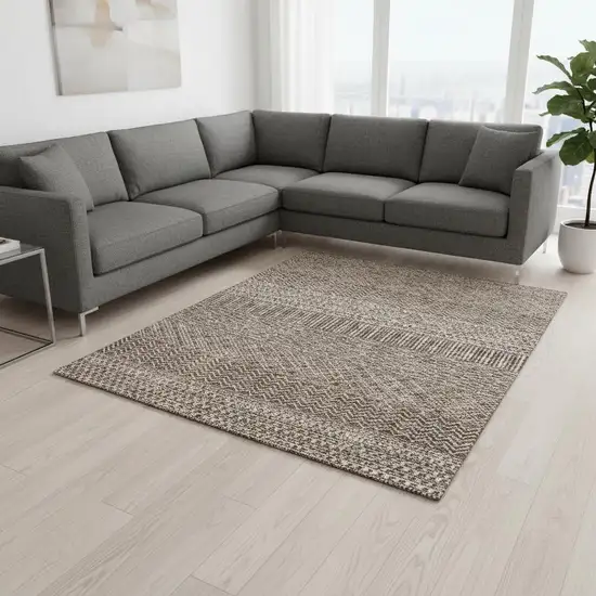 Brown And Beige Striped Washable Area Rug With UV Protection Photo 2