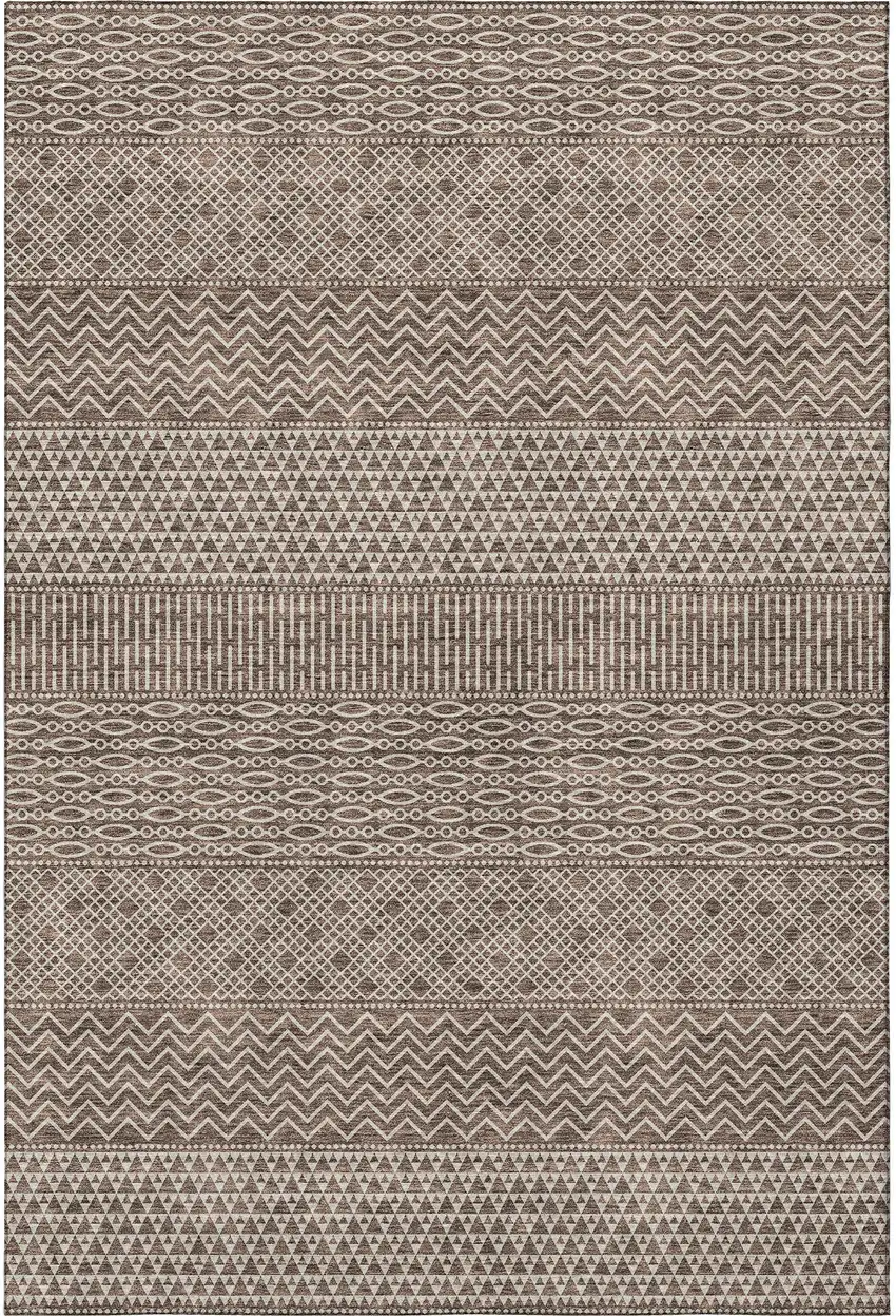 Brown And Beige Striped Washable Area Rug With UV Protection Photo 3