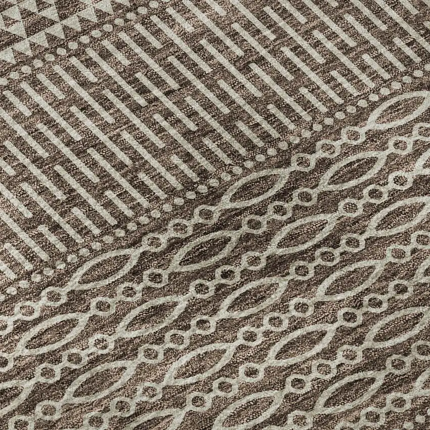Brown And Beige Striped Washable Area Rug With UV Protection Photo 9