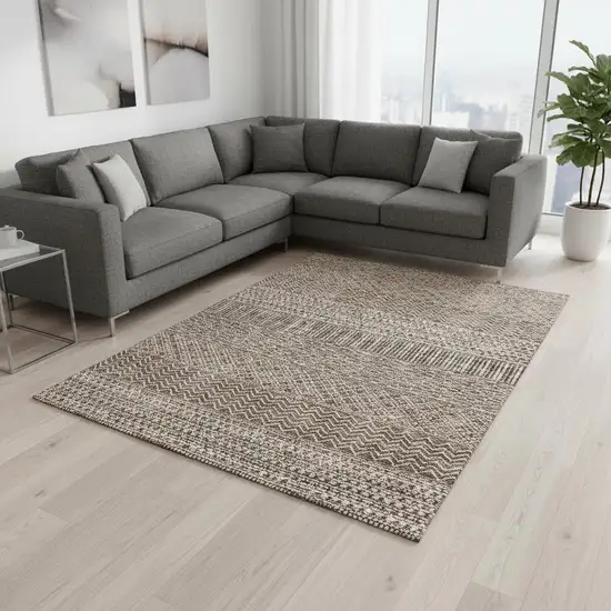 Brown And Beige Striped Washable Area Rug With UV Protection Photo 2