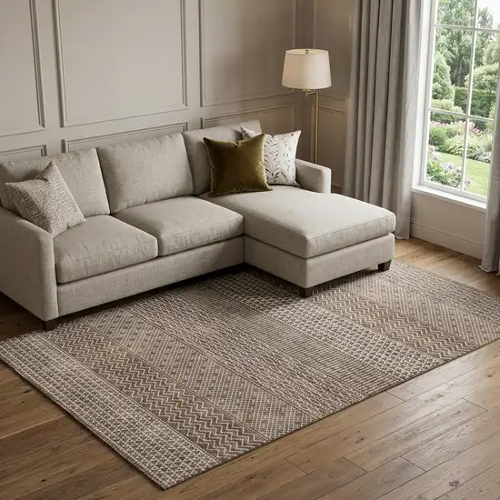 Brown And Beige Striped Washable Area Rug With UV Protection Photo 1