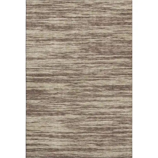 Brown And Beige Striped Washable Area Rug With UV Protection Photo 1