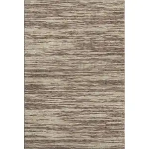 Photo of Brown And Beige Striped Washable Area Rug With UV Protection