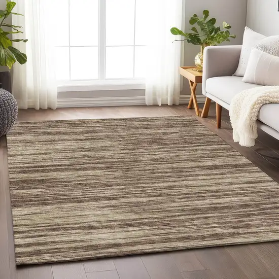Brown And Beige Striped Washable Area Rug With UV Protection Photo 4