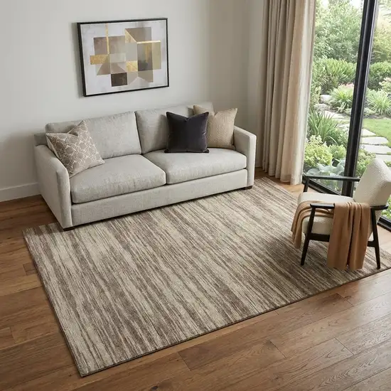 Brown And Beige Striped Washable Area Rug With UV Protection Photo 1