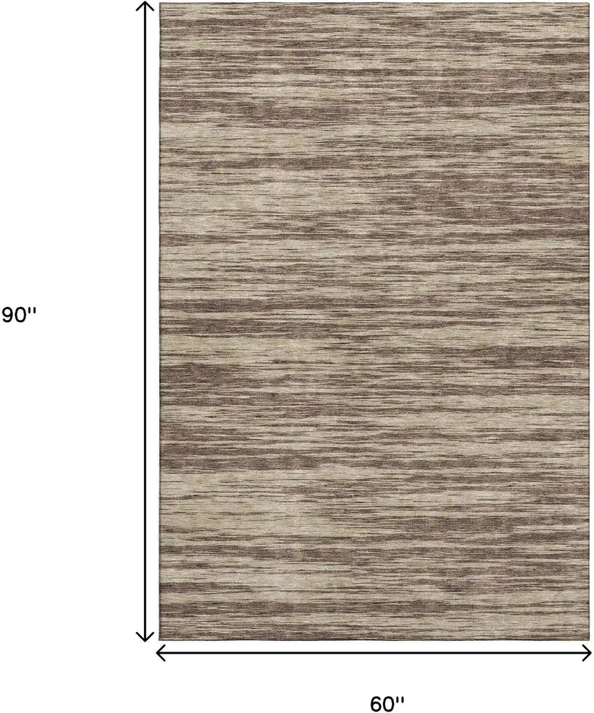 Brown And Beige Striped Washable Area Rug With UV Protection Photo 9