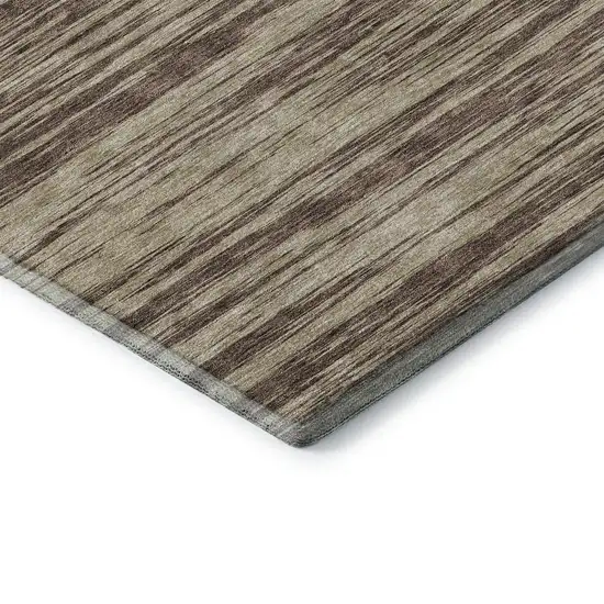 Brown And Beige Striped Washable Area Rug With UV Protection Photo 6