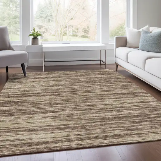 Brown And Beige Striped Washable Area Rug With UV Protection Photo 4
