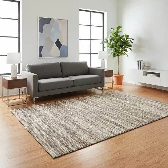 Brown And Beige Striped Washable Area Rug With UV Protection Photo 2