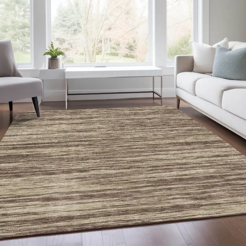Brown And Beige Striped Washable Area Rug With UV Protection Photo 6