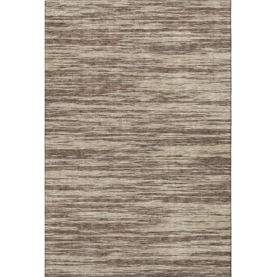 Brown And Beige Striped Washable Area Rug With UV Protection Photo 3