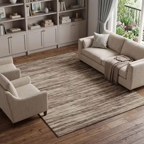 Brown And Beige Striped Washable Area Rug With UV Protection Photo 1