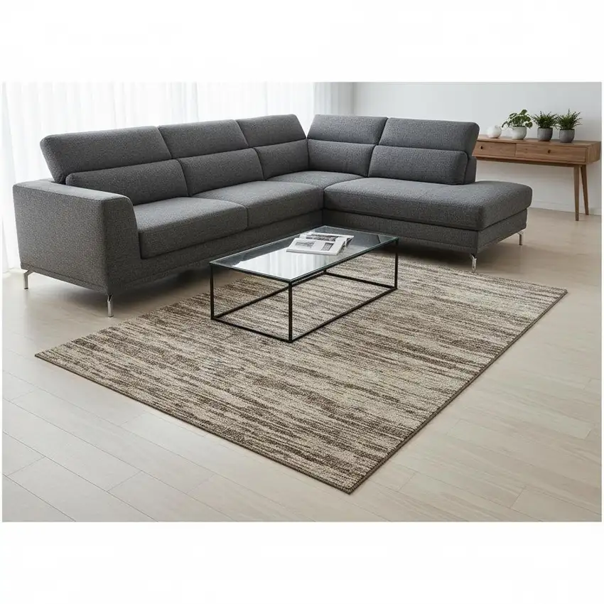 Brown And Beige Striped Washable Area Rug With UV Protection Photo 2