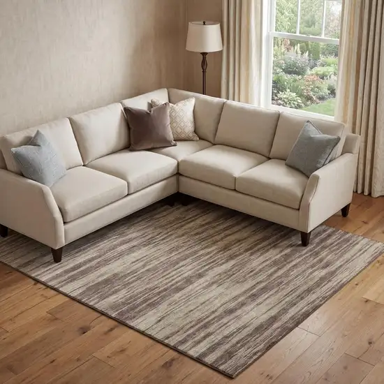 Brown And Beige Striped Washable Area Rug With UV Protection Photo 1