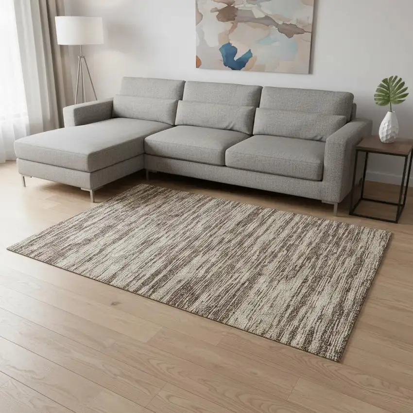 Brown And Beige Striped Washable Area Rug With UV Protection Photo 2