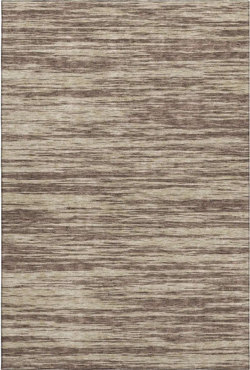 Brown And Beige Striped Washable Area Rug With UV Protection Photo 1