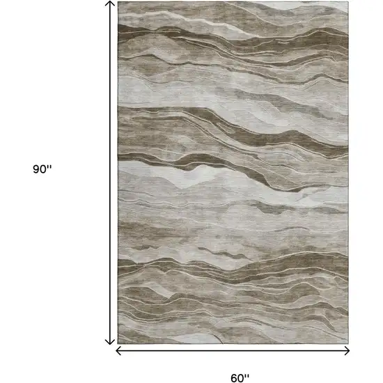 Brown And Beige Striped Washable Area Rug With UV Protection Photo 6