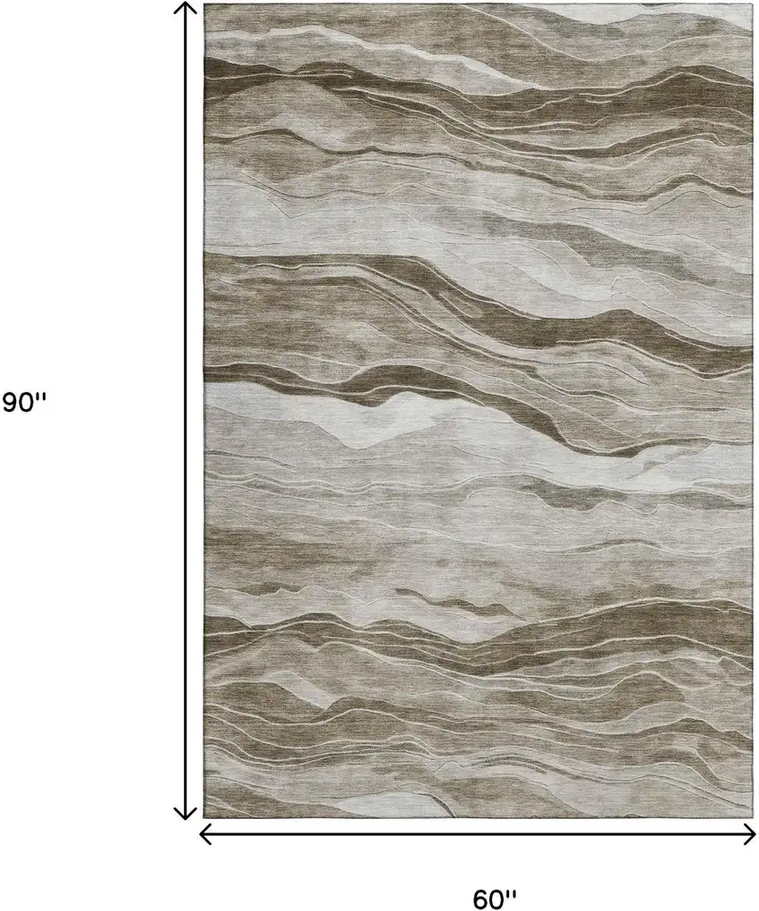 Brown And Beige Striped Washable Area Rug With UV Protection Photo 6