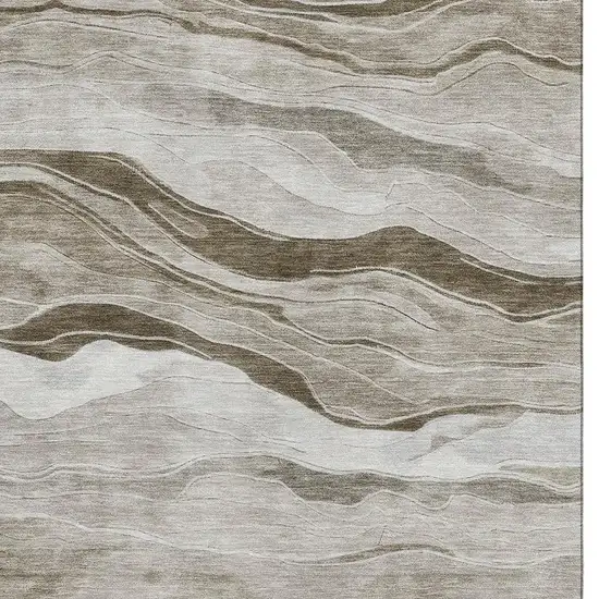 Brown And Beige Striped Washable Area Rug With UV Protection Photo 2