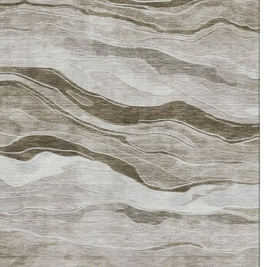 Brown And Beige Striped Washable Area Rug With UV Protection Photo 2