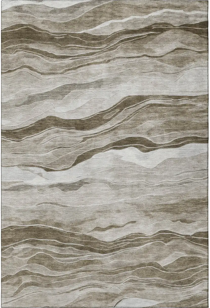 Brown And Beige Striped Washable Area Rug With UV Protection Photo 3