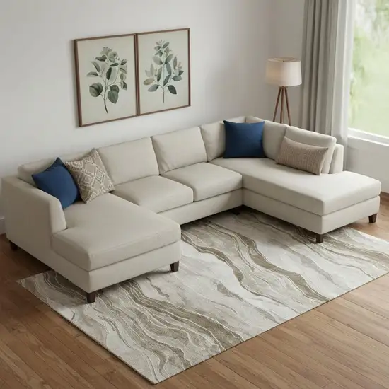 Brown And Beige Striped Washable Area Rug With UV Protection Photo 2