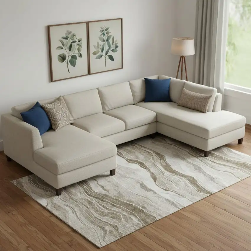 Brown And Beige Striped Washable Area Rug With UV Protection Photo 2