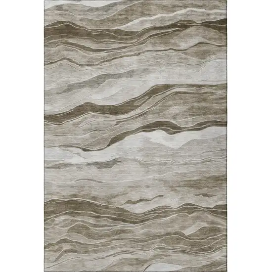 Brown And Beige Striped Washable Area Rug With UV Protection Photo 3