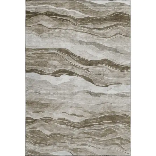Brown And Beige Striped Washable Area Rug With UV Protection Photo 1