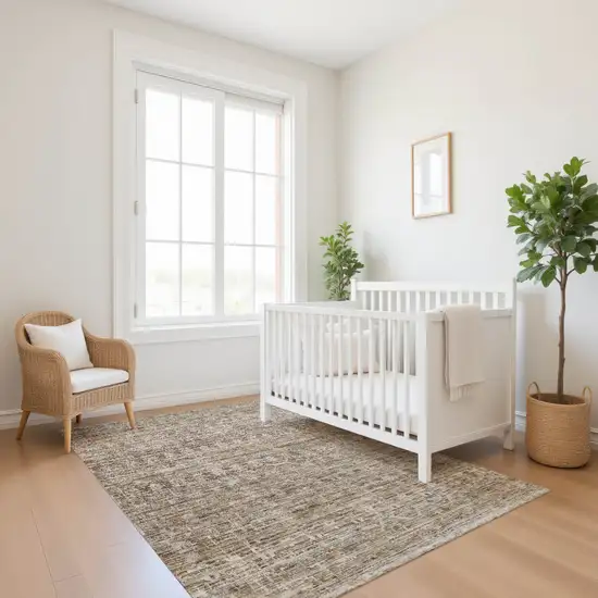 Brown And Beige Striped Washable Area Rug With UV Protection Photo 1