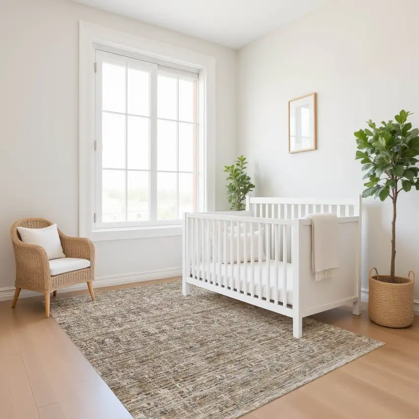 Brown And Beige Striped Washable Area Rug With UV Protection Photo 1