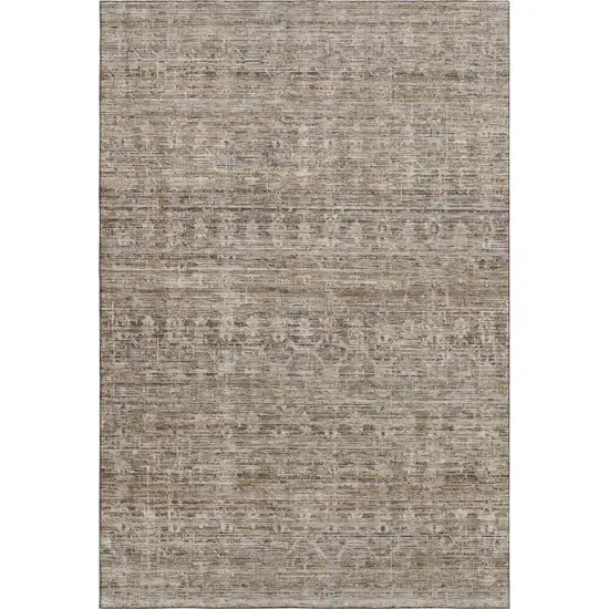 Brown And Beige Striped Washable Area Rug With UV Protection Photo 3
