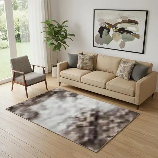 Brown And Beige Striped Washable Area Rug With UV Protection Photo 2