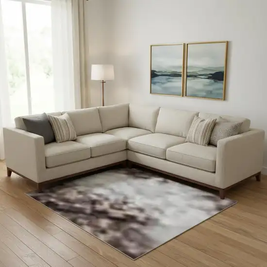 Brown And Beige Striped Washable Area Rug With UV Protection Photo 2