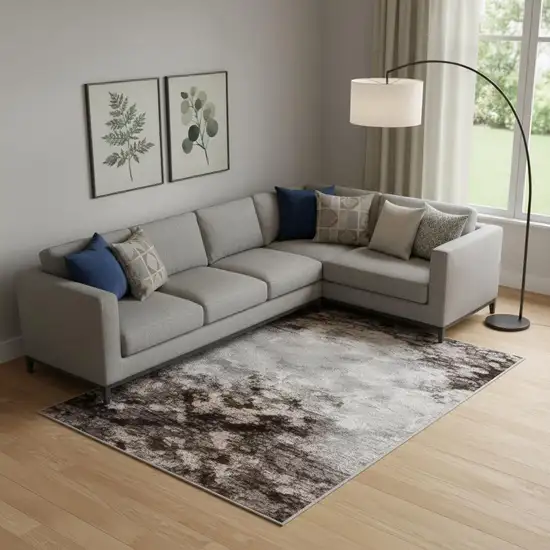 Brown And Beige Striped Washable Area Rug With UV Protection Photo 2