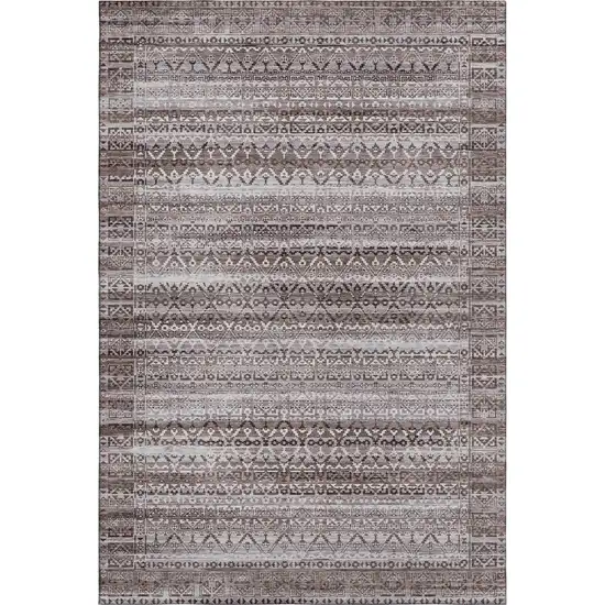 Brown And Beige Striped Washable Area Rug With UV Protection Photo 6