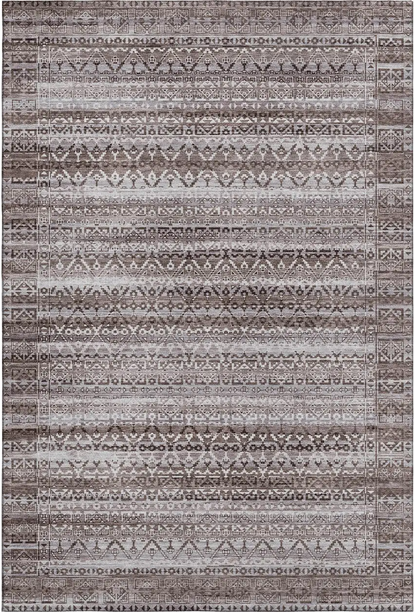 Brown And Beige Striped Washable Area Rug With UV Protection Photo 6