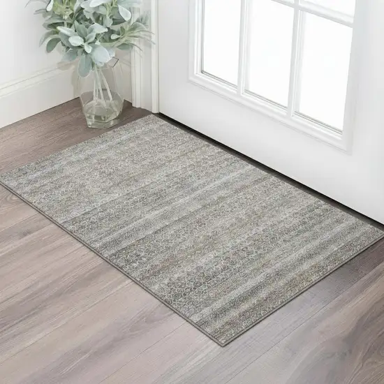 Brown And Beige Striped Washable Area Rug With UV Protection Photo 2