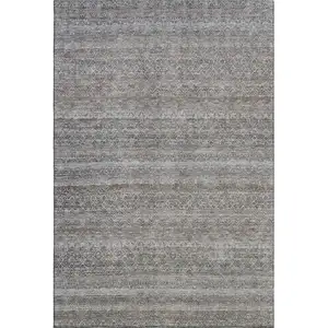 Photo of Brown And Beige Striped Washable Area Rug With UV Protection