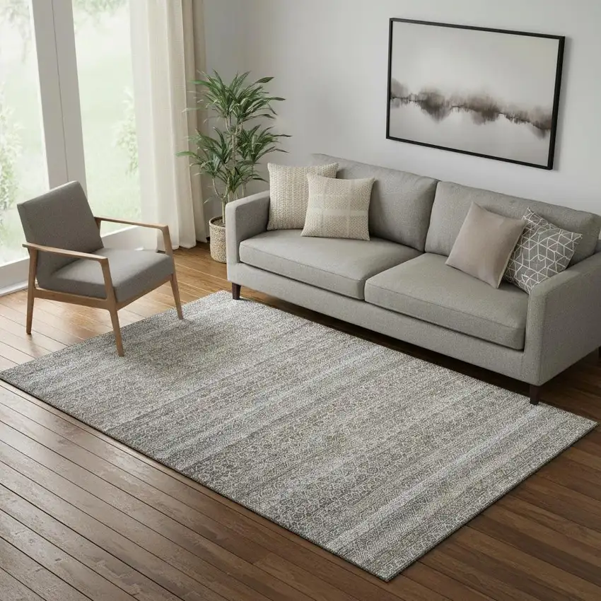 Brown And Beige Striped Washable Area Rug With UV Protection Photo 2