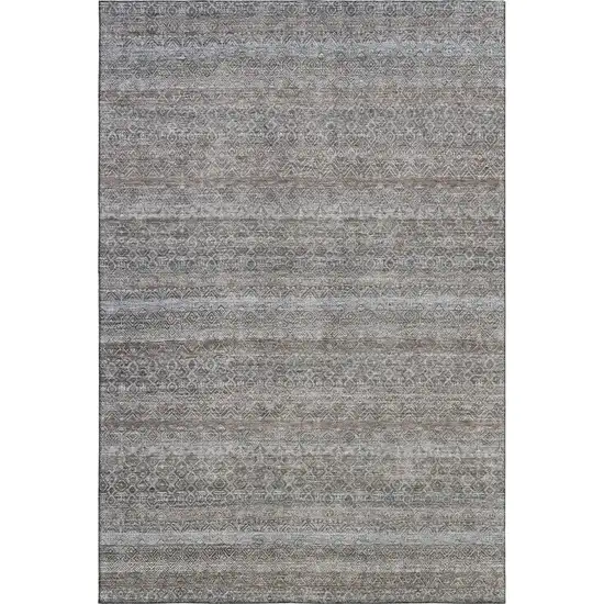 Brown And Beige Striped Washable Area Rug With UV Protection Photo 2