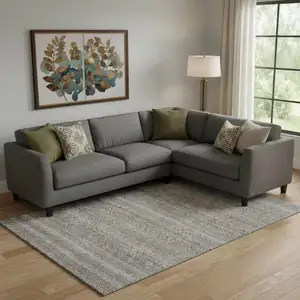 Photo of Brown And Beige Striped Washable Area Rug With UV Protection