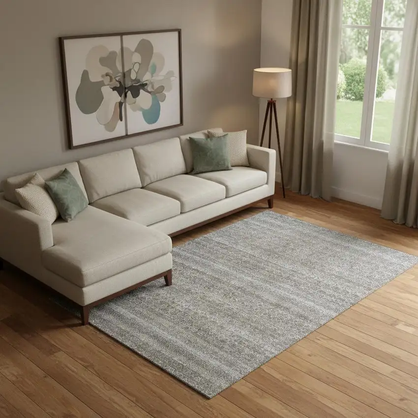 Brown And Beige Striped Washable Area Rug With UV Protection Photo 2