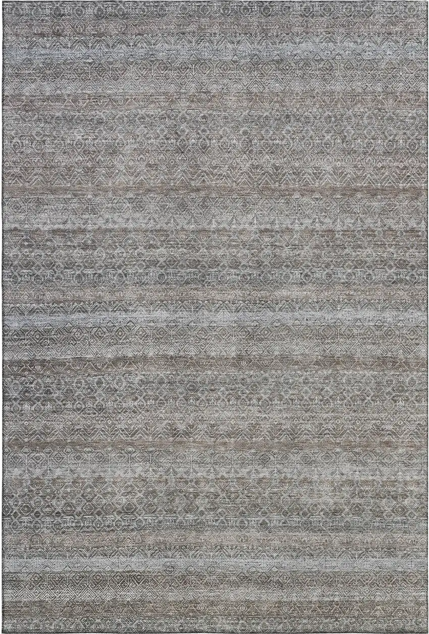Brown And Beige Striped Washable Area Rug With UV Protection Photo 1
