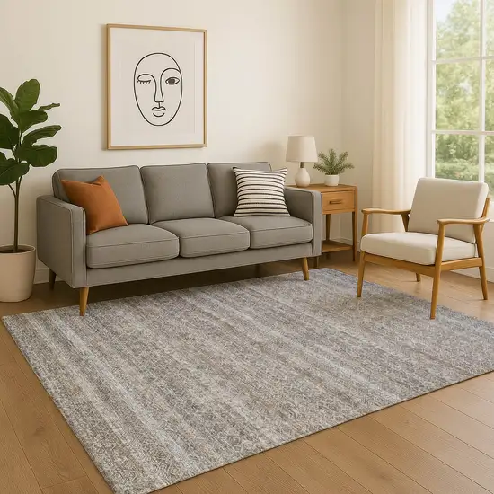 Brown And Beige Striped Washable Area Rug With UV Protection Photo 4